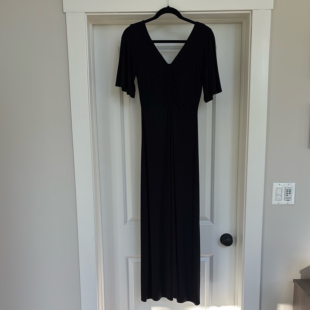 Z Supply Black Maxi Dress V Neck Flutter Sleeves Ruched Details Sz S